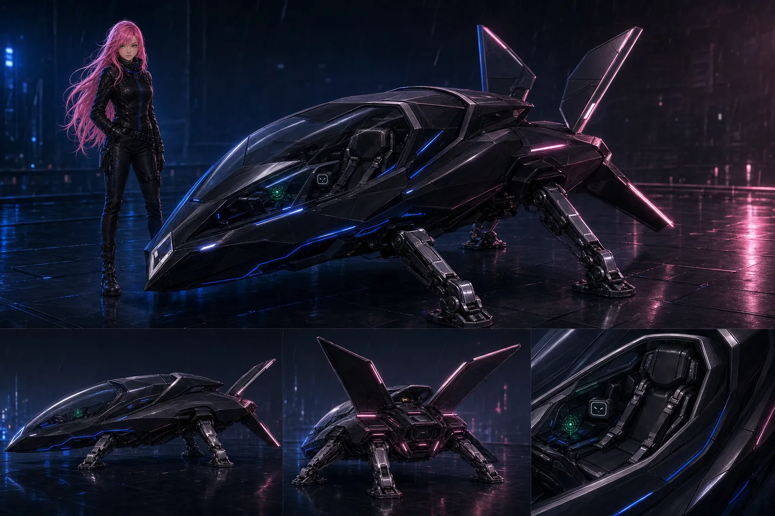 The Pulseframe, Tifa's craft, shown from several angles